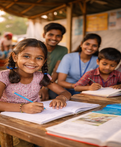 child studying safe env 413x500